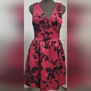 Design Lab Large Fit And Flare Red Dress With Black Flowers.